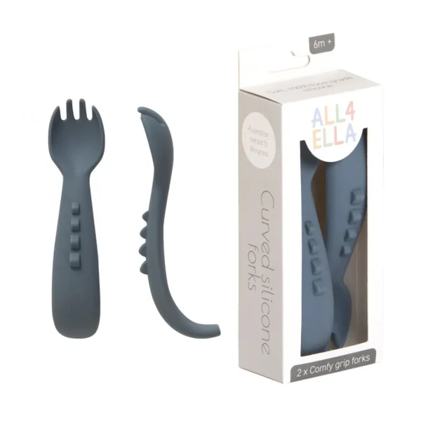 All4Ella Comfy grip silicone forks 2pk - Slate Blue