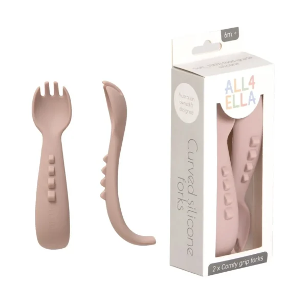 All4Ella Comfy grip silicone forks 2pk - Dusty Pink