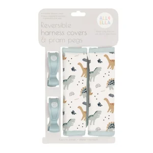 All4Ella Harness Covers & Pram Pegs - Beige Dinosaurs