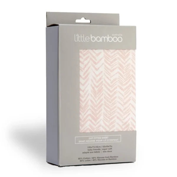 Little Linen Little Bamboo Jersey Fitted Sheet Cot Herringbone Dusty Pink