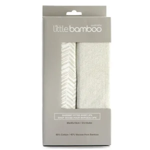 Little Linen Little Bamboo Jersey Fitted Sheet Bassinet 2Pk Herringbone Whisper