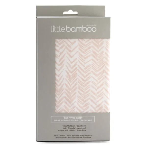 Little Linen Little Bamboo Jersey Fitted Sheet Cot Herringbone Dusty Pink