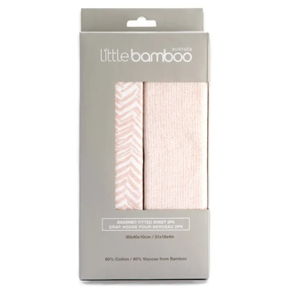 Little Linen Little Bamboo Jersey Fitted Sheet Bassinet 2Pk Herringbone Dusty Pink