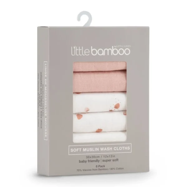 Little Linen Little Bamboo Muslin Washers 6Pk - Dusty Rose