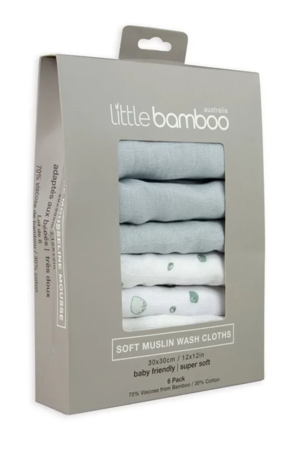 Little Linen Little Bamboo Muslin Washers 6Pk - Whisper