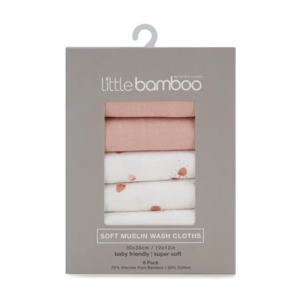 Little Linen Little Bamboo Muslin Washers 6Pk - Dusty Rose