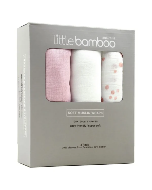 Little Linen Little Bamboo Muslin Wraps 3pk - Dusty Pink