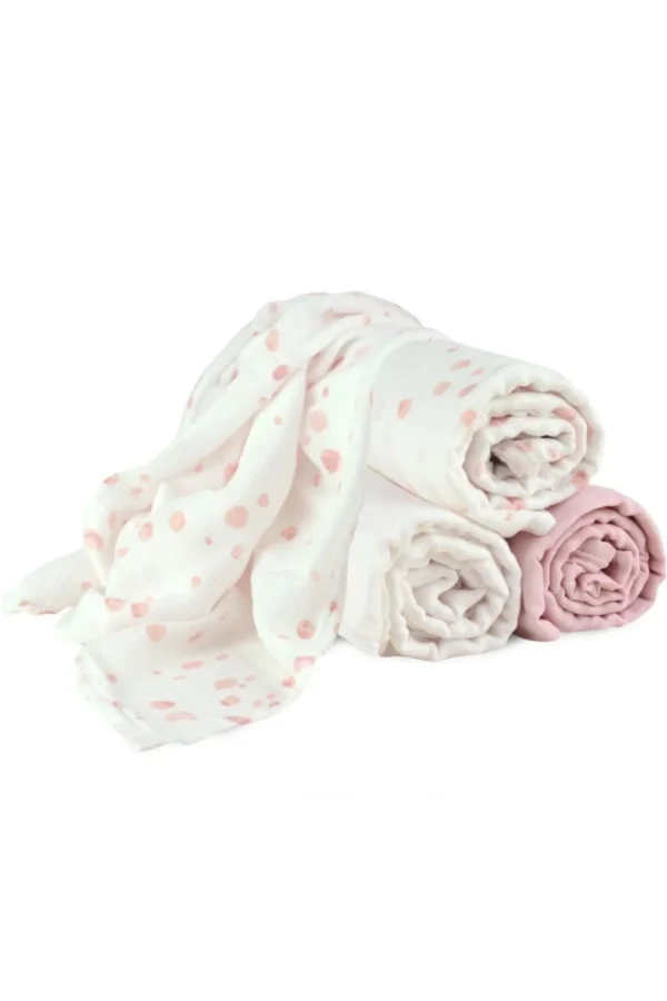 Little Linen Little Bamboo Muslin Wraps 3pk - Dusty Pink