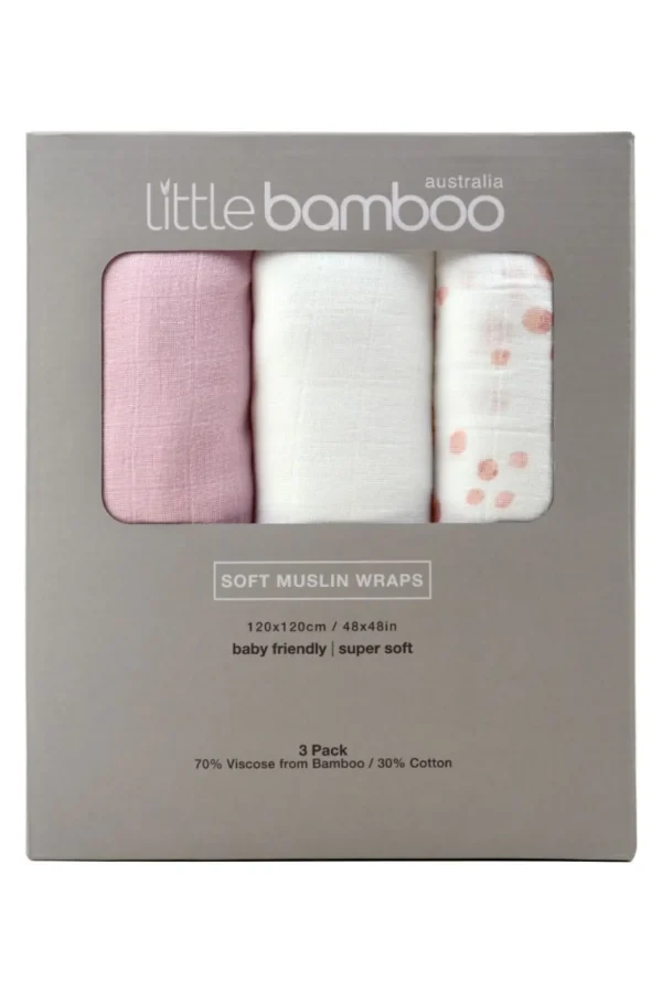Little Linen Little Bamboo Muslin Wraps 3pk - Dusty Pink