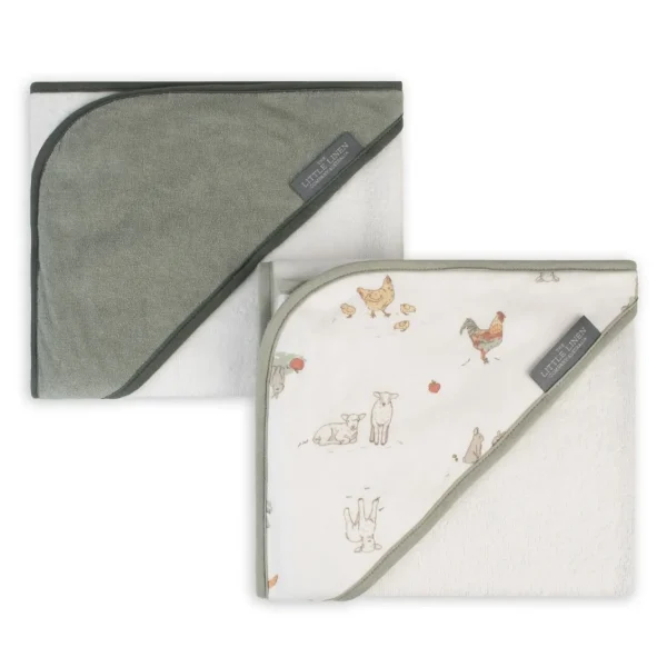 Little Linen Hooded Towel 2pk - Farmyard Lamb