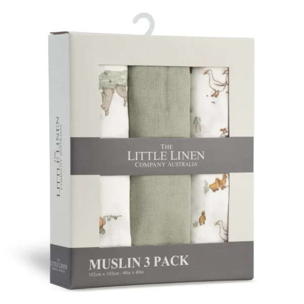 Little Linen Muslin 3pk - Farmyard Lamb