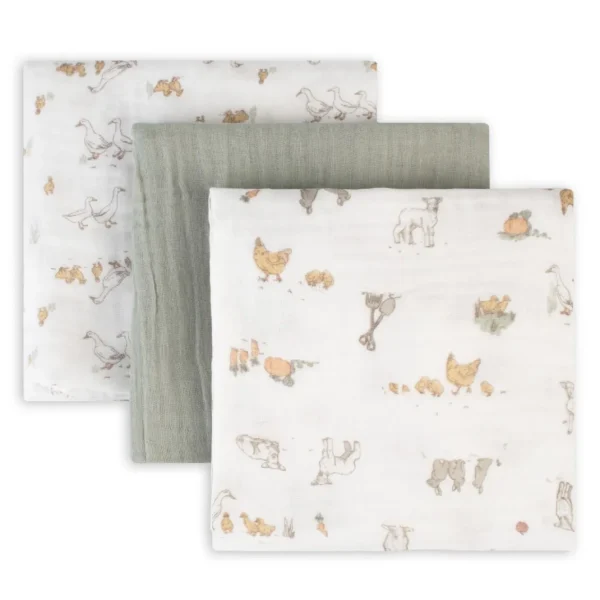 Little Linen Muslin 3pk - Farmyard Lamb