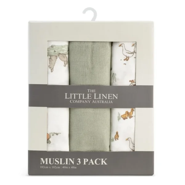 Little Linen Muslin 3pk - Farmyard Lamb
