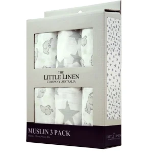 Little Linen Muslin 3Pk - Mint Elephant