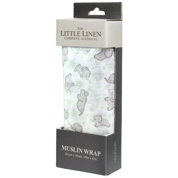 Little Linen Muslin 1Pk - Mint Elephant