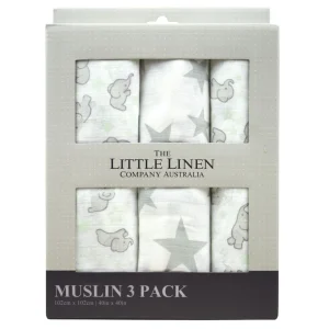 Little Linen Muslin 3Pk - Mint Elephant