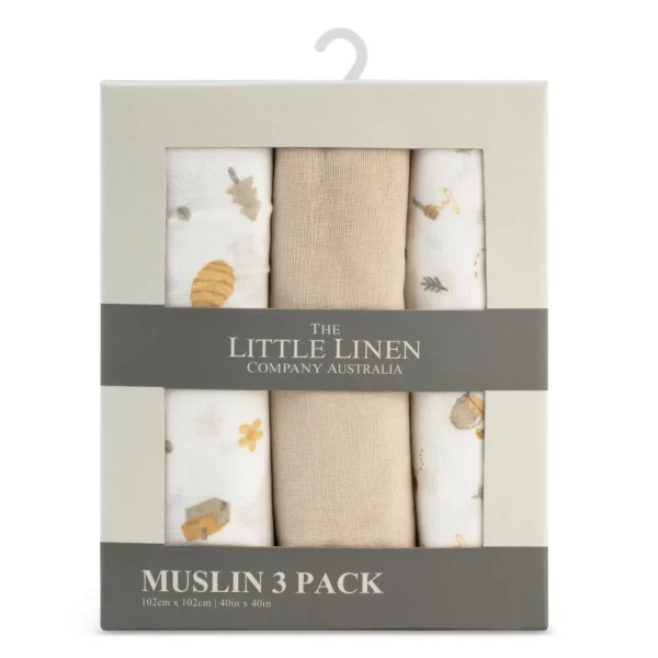 Little Linen Muslin 3pk - Nectar Bear
