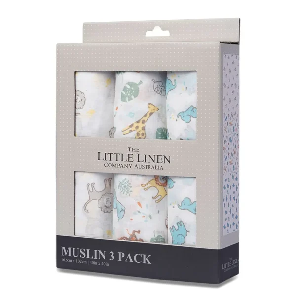 Little Linen Muslin 3Pk - Safari Bear