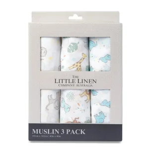 Little Linen Muslin 3Pk - Safari Bear