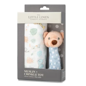 Little Linen Muslin Wrap & Crinkle Toy - Safari Bear