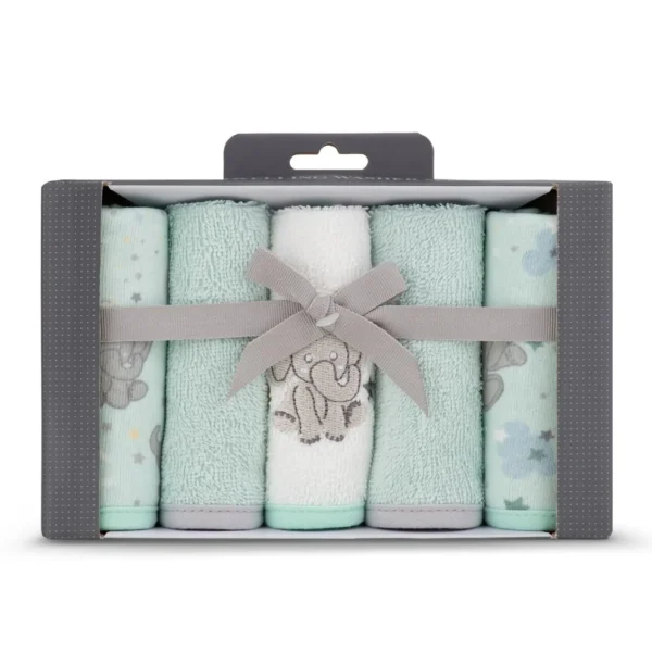 Little Linen Towelling Washer 5Pk - Starburst Elephant