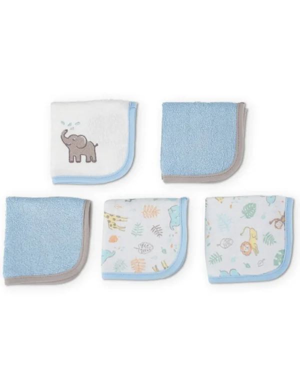 Little Linen Towelling Washer 5Pk - Safari Bear