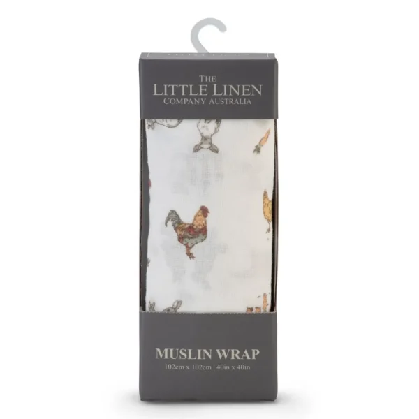Little Linen LL MUSLIN 1PK FARMYARD LAMB