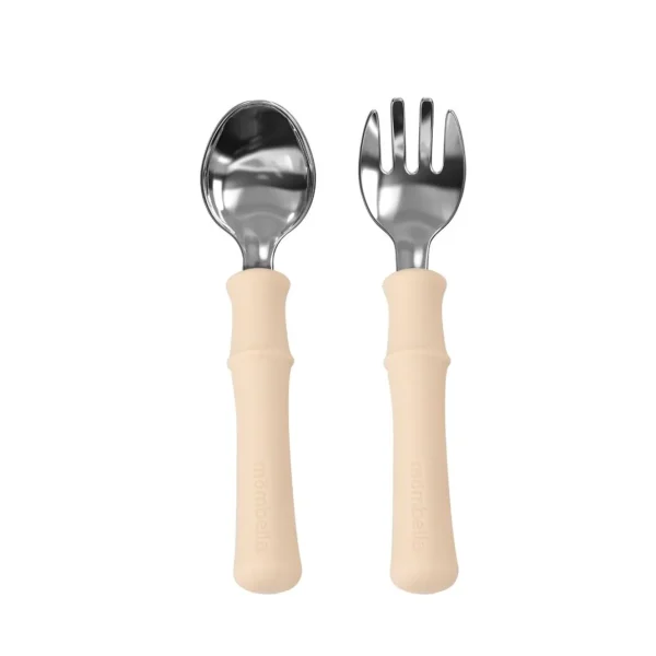 Mombella Panda Fork & Spoon - Light Brown