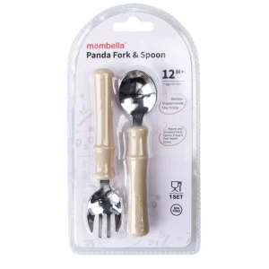 Mombella Panda Fork & Spoon - Light Brown