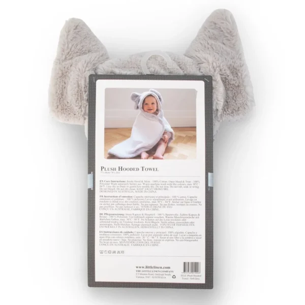 Little Linen Plush Hooded Towel Soft Grey