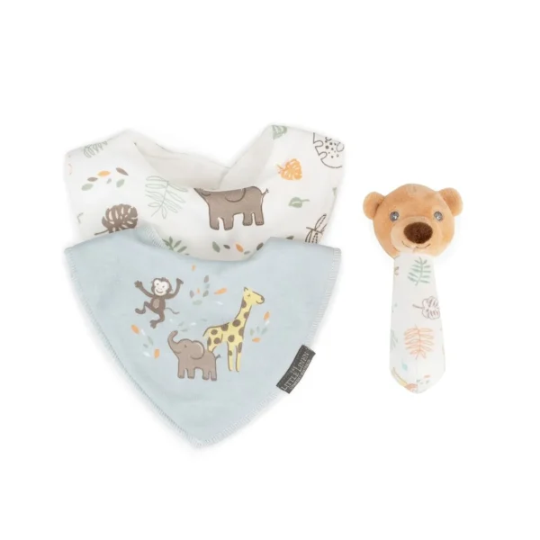 Little Linen Rattle & Bib Set - Safari Bear