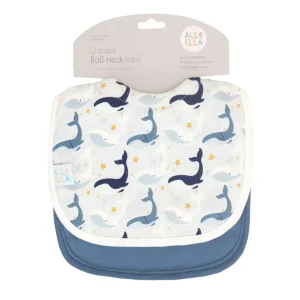 All4Ella Roll Neck Bib 2pk - Whales