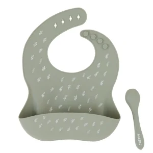 All4Ella Silicone Bib with spoon - Olive