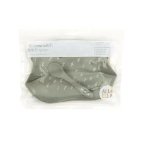 All4Ella Silicone Bib with spoon - Olive