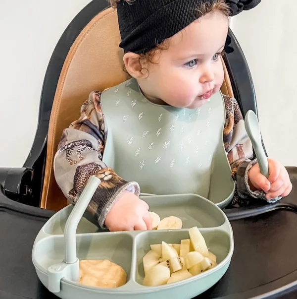 All4Ella Silicone Bib with spoon - Olive