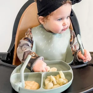 All4Ella Silicone Bib with Spoon - Slate Blue