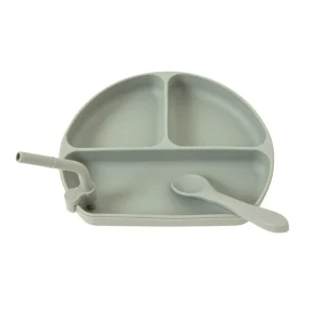 All4Ella Silicone Plate with Straw & Spoon - Olive