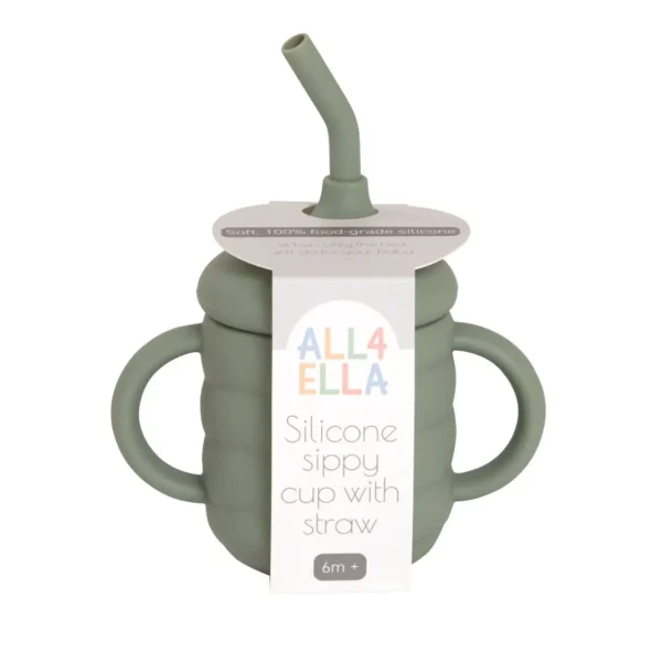 All4Ella Silicone Sippy Cup with Straw - Olive