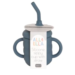 All4Ella Silicone Sippy Cup with Straw - Slate Blue