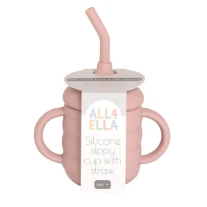 All4Ella Silicone Sippy Cup with Straw - Dusty Pink