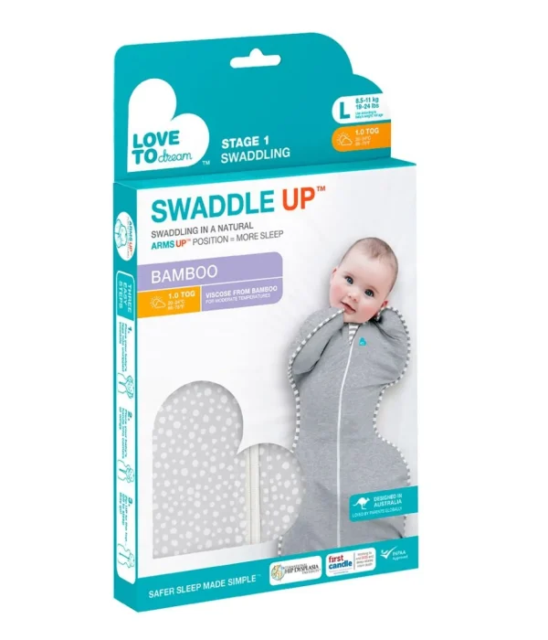 Love To Dream Swaddle Up™ Bamboo 1.0 TOG - Wave Dot Grey