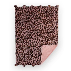 Little Linen Weegoamigo Plush Pom Pom Blanket - Leopard Pink