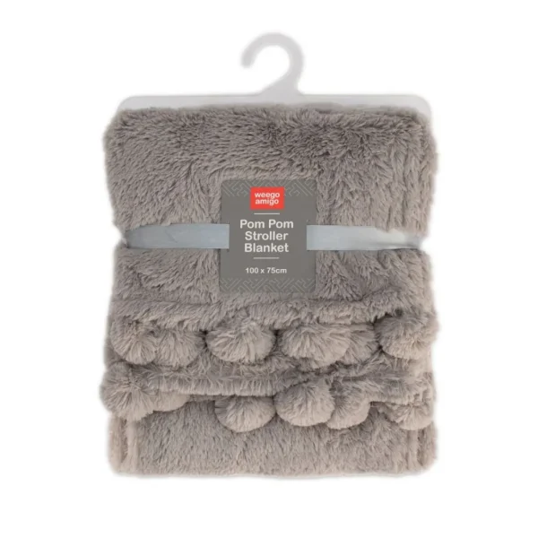 Little Linen Weegoamigo Plush Pom Pom Blanket - Grey