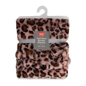 Little Linen Weegoamigo Plush Pom Pom Blanket - Leopard Pink