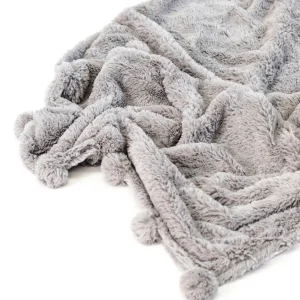 Little Linen Weegoamigo Plush Pom Pom Blanket - Grey